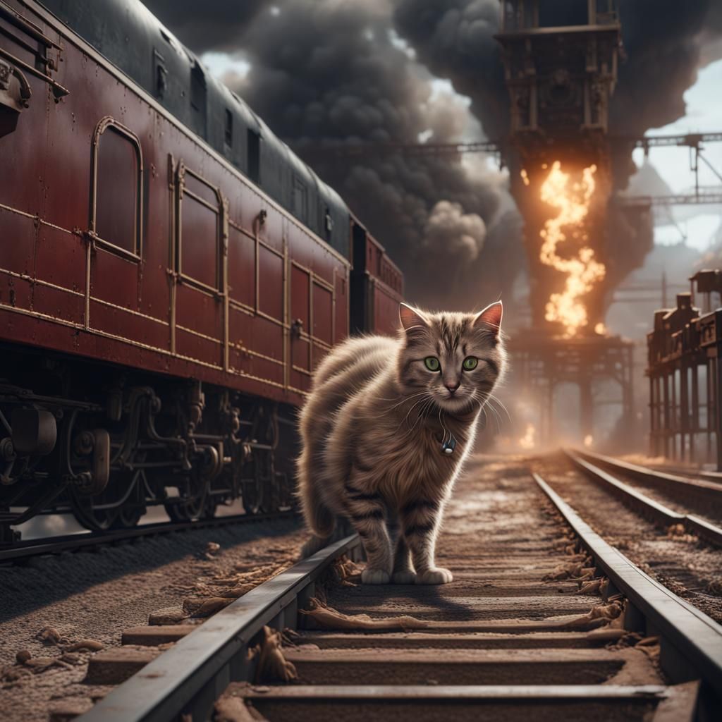 Detailed Matte Painting of a Cat Hit By Train
