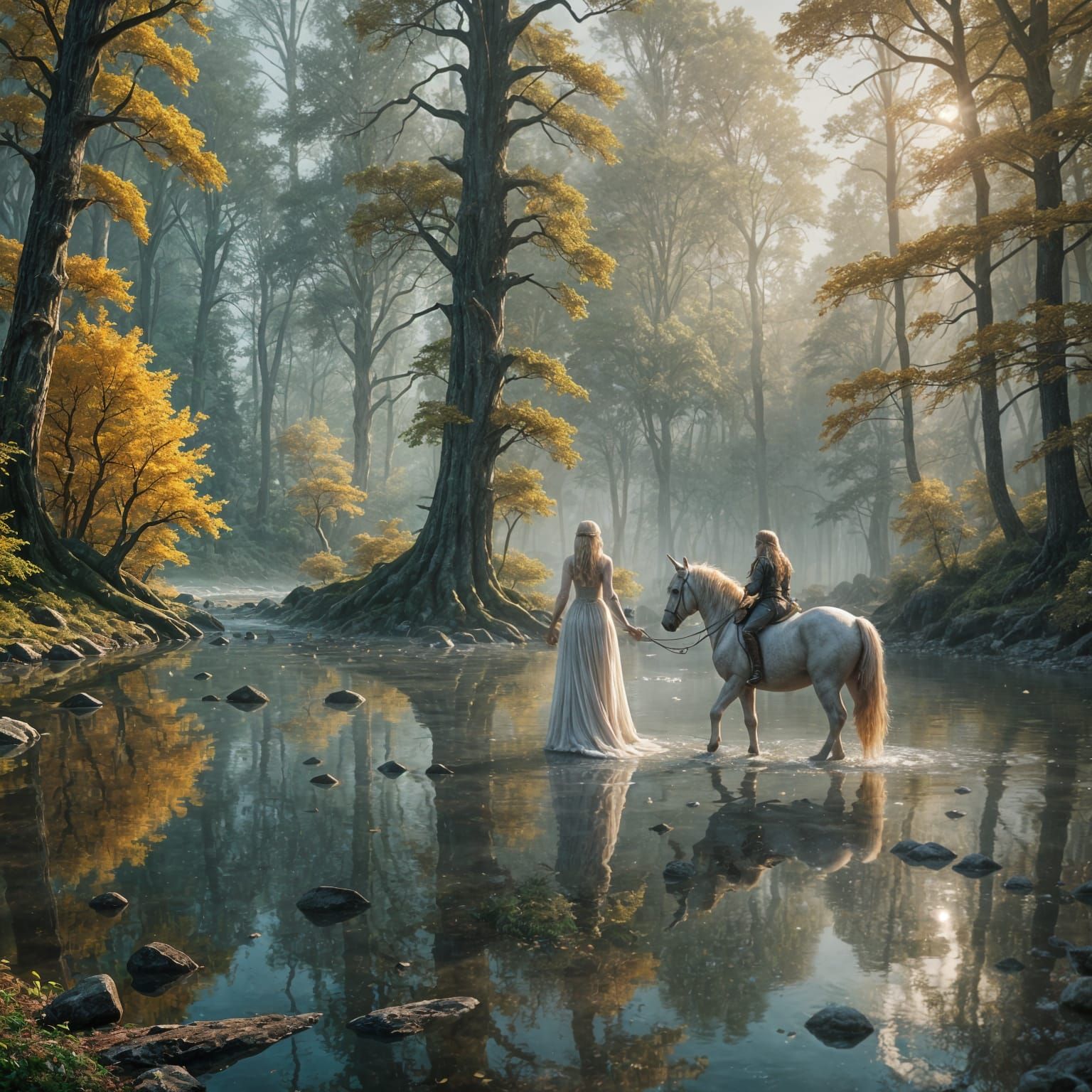 Ethereal Avalon Forest Realm with Unicorn, Detailed Matte Pa...