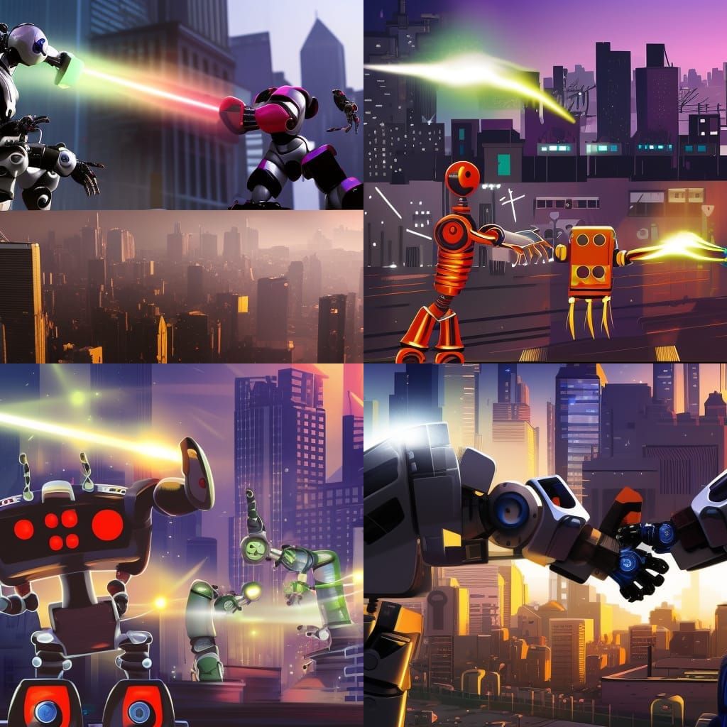 Robots Clash: Epic Battle in the City