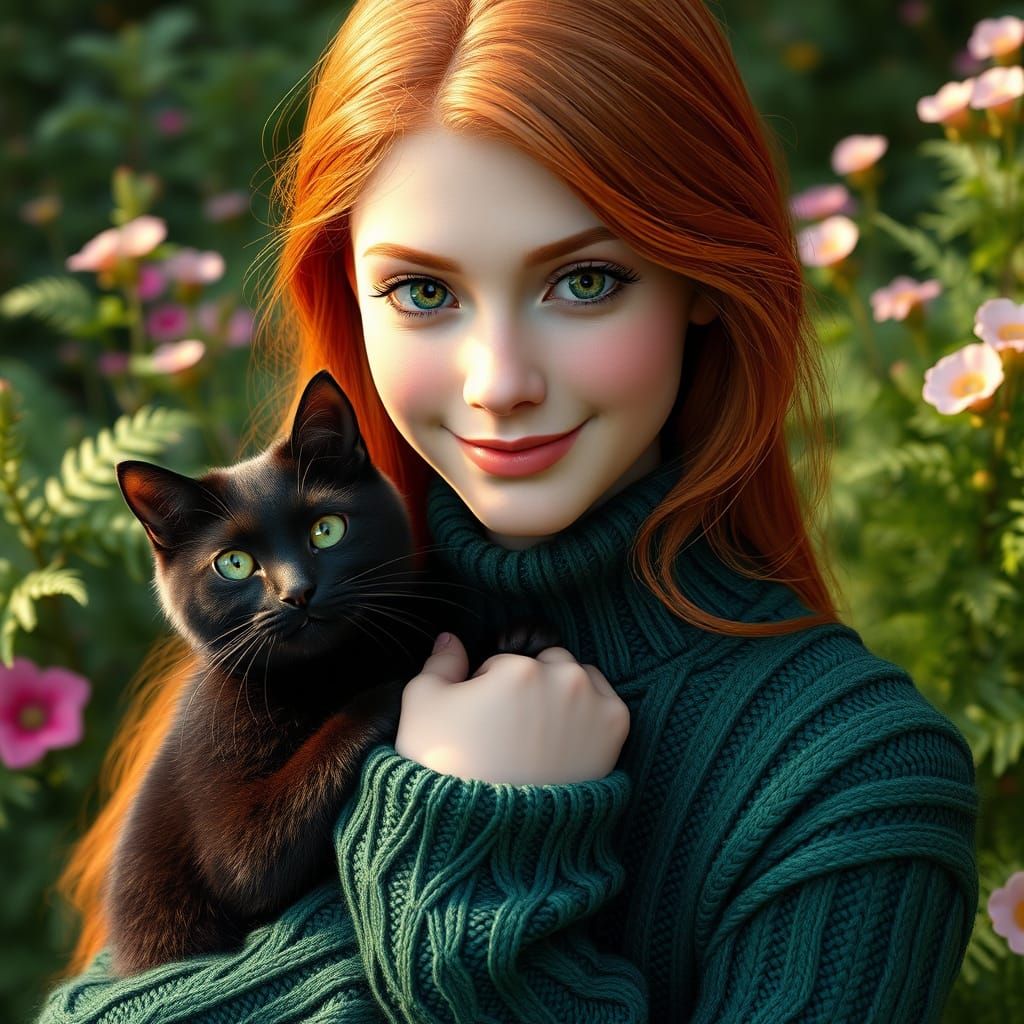 Ethereal Portrait of a Redhead and Her Cat
