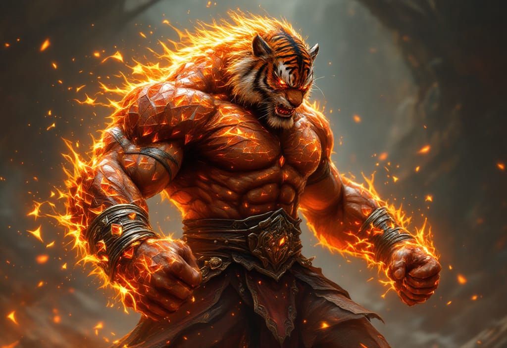 Tiger Warrior Defending the Jungle with Fiery Energy