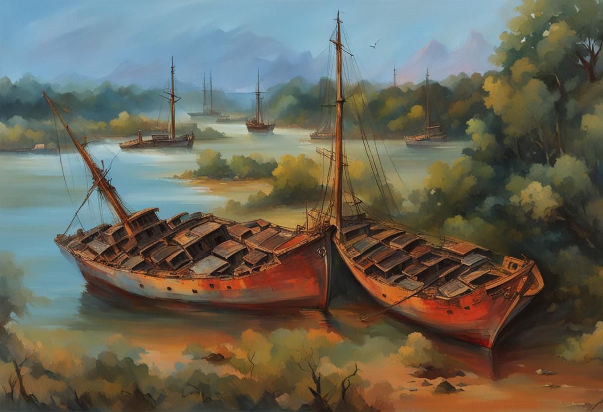 Ship Graveyard at Sunset: A Haunting Silhouette