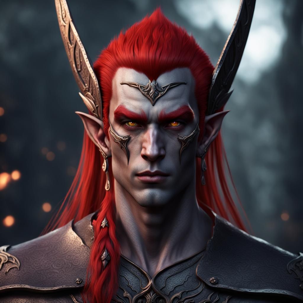 Detailed Dark Elf Male Fantasy Concept Art