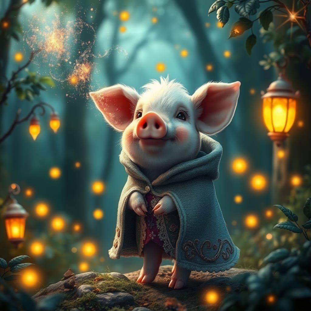 Magical Piglet in Mystical Forest