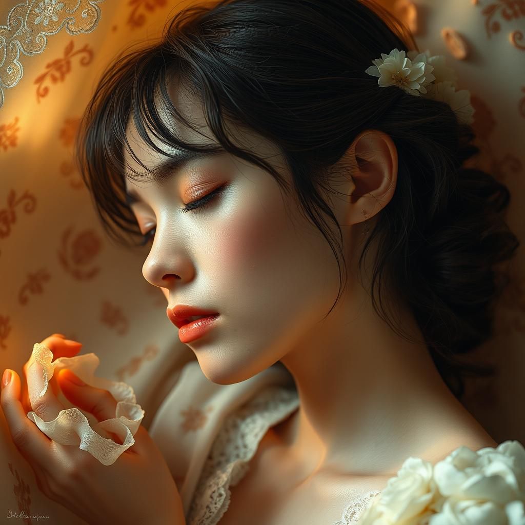 Contemplative Woman in Golden Light: Photorealistic Art