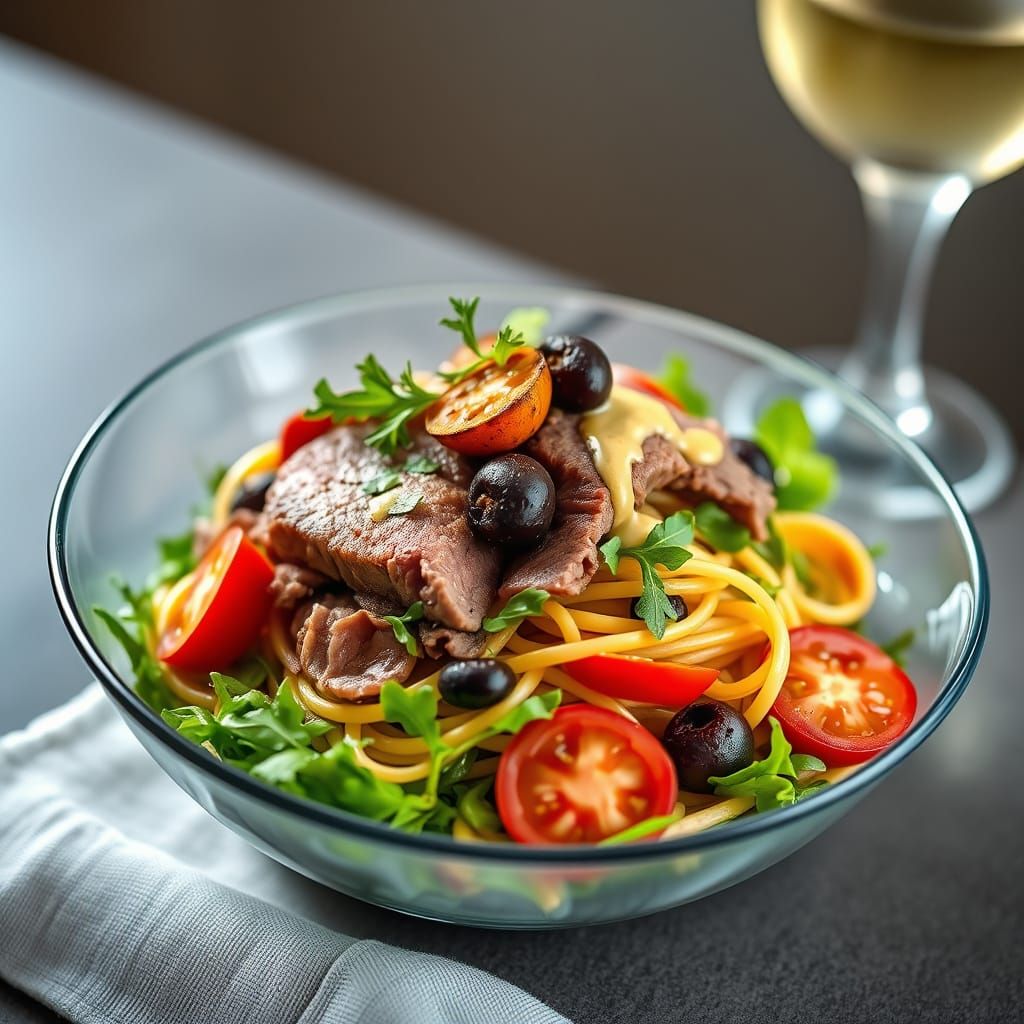 Delicate Pasta Salad with Roast Beef and Autumnal Flair
