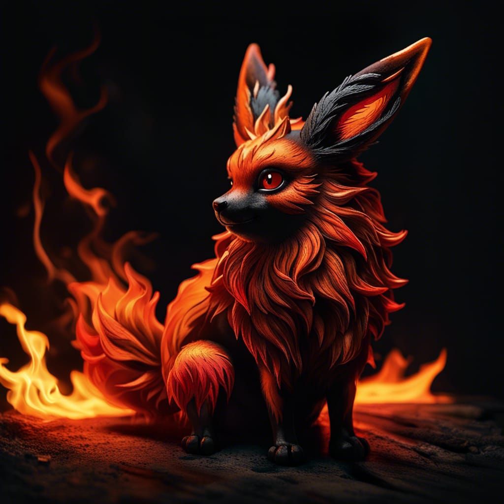 Hyperrealistic Flareon in Fire: Cinematic Photography