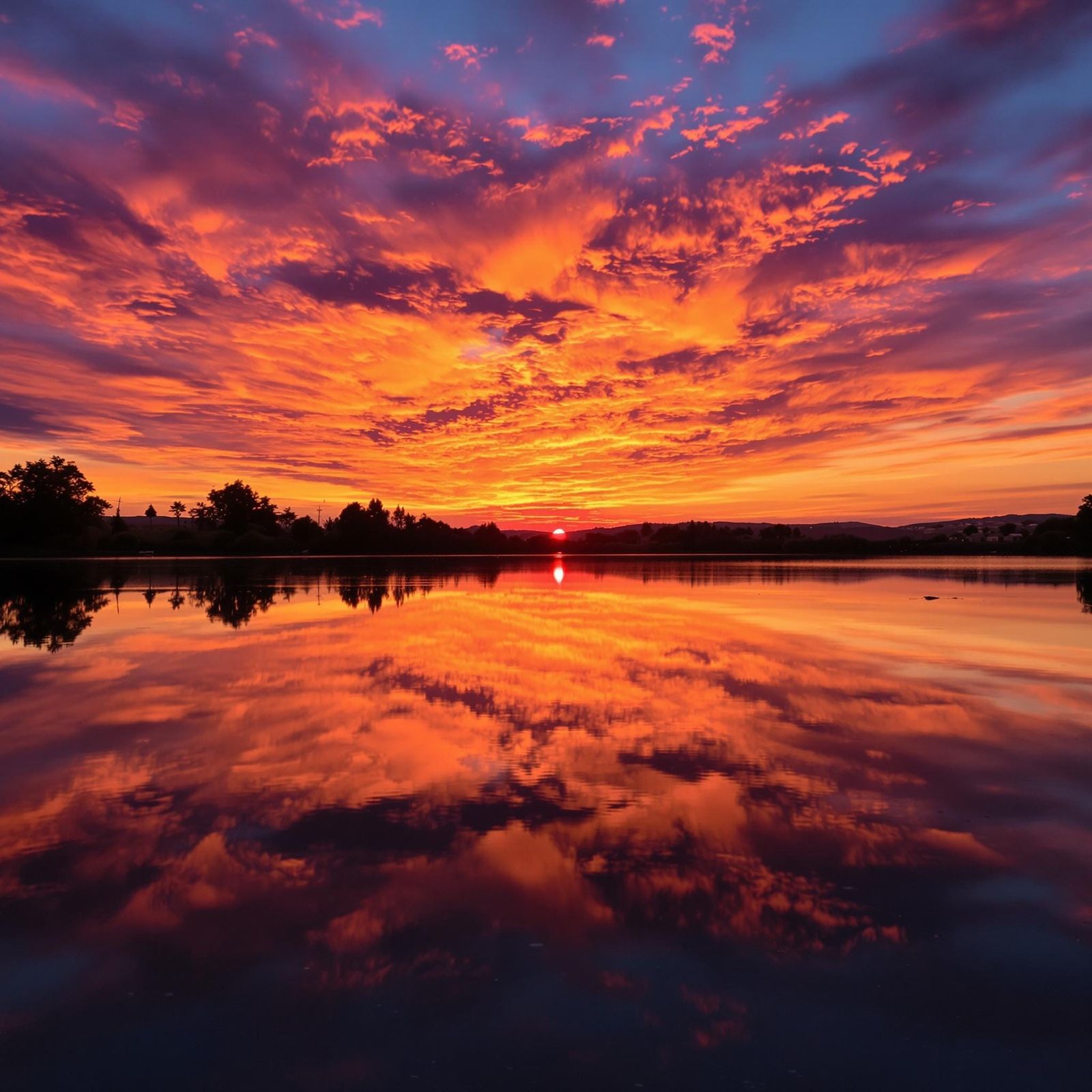 Vibrant Sunrise with Crimson Sun and Warm Hues
