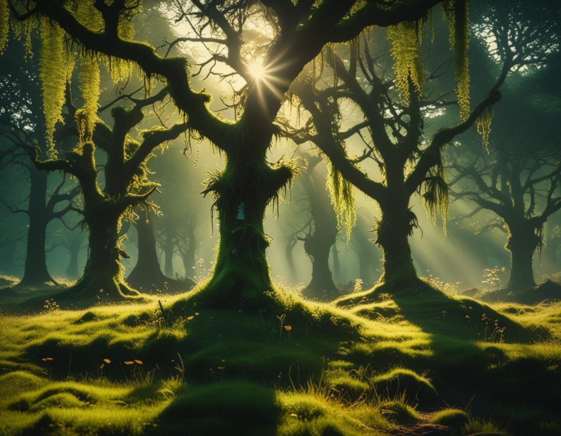 Magical Sunlit Meadow with Fairies and Spirits