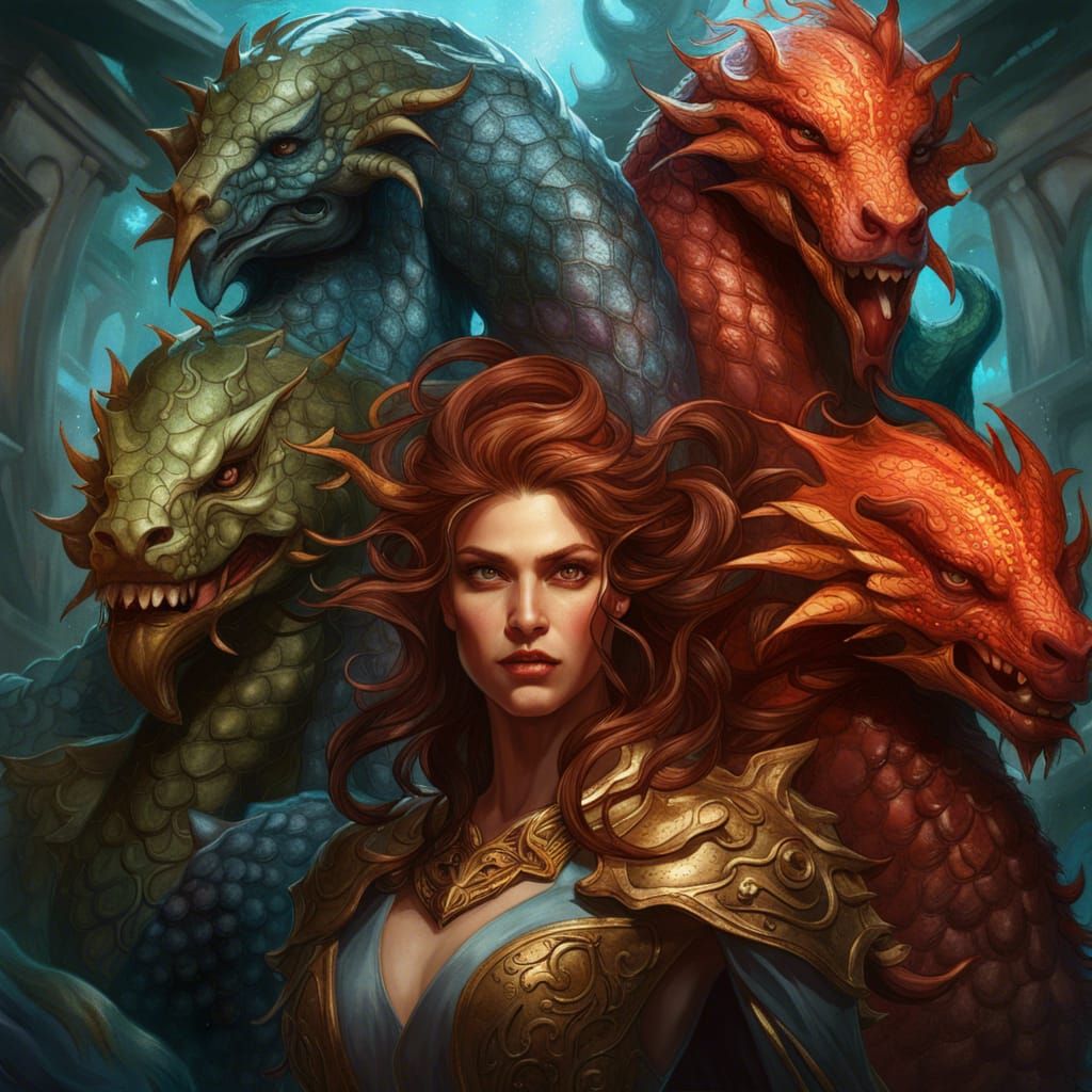 Hydra with Extreme Power: Detailed Fantasy Portrait