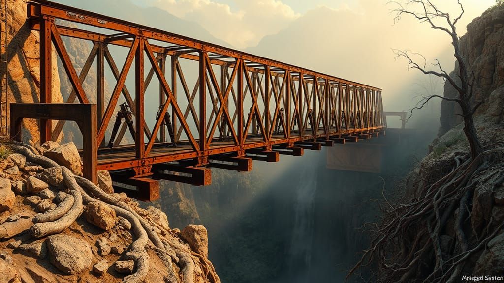 Rustic Old Railroad Bridge Spanning a Dramatic Chasm