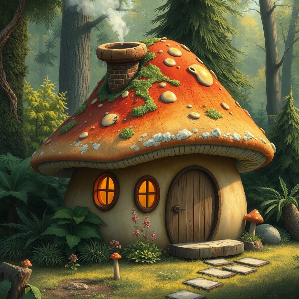 Whimsical Mushroom Abode Amidst Verdant Forest