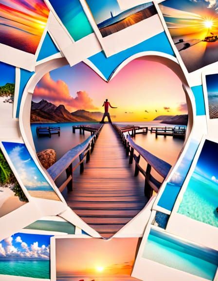 Heart Collage of Summer Holiday Polaroids