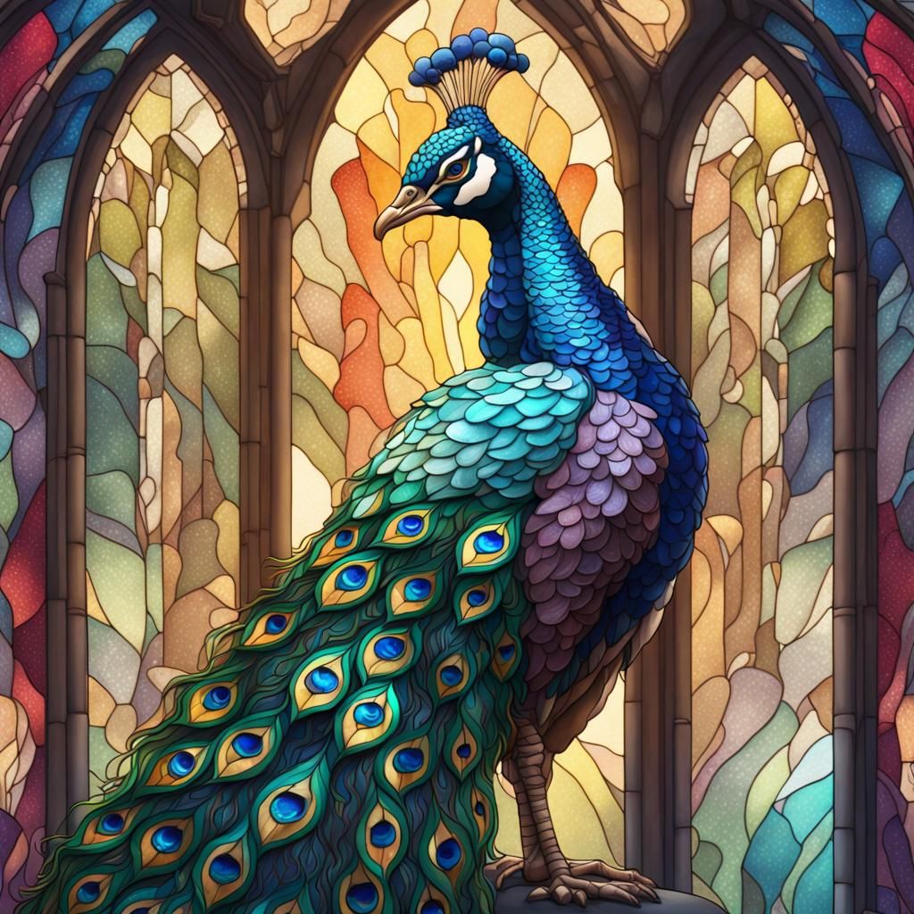Stained Glass Peacock in Detailed Matte Painting