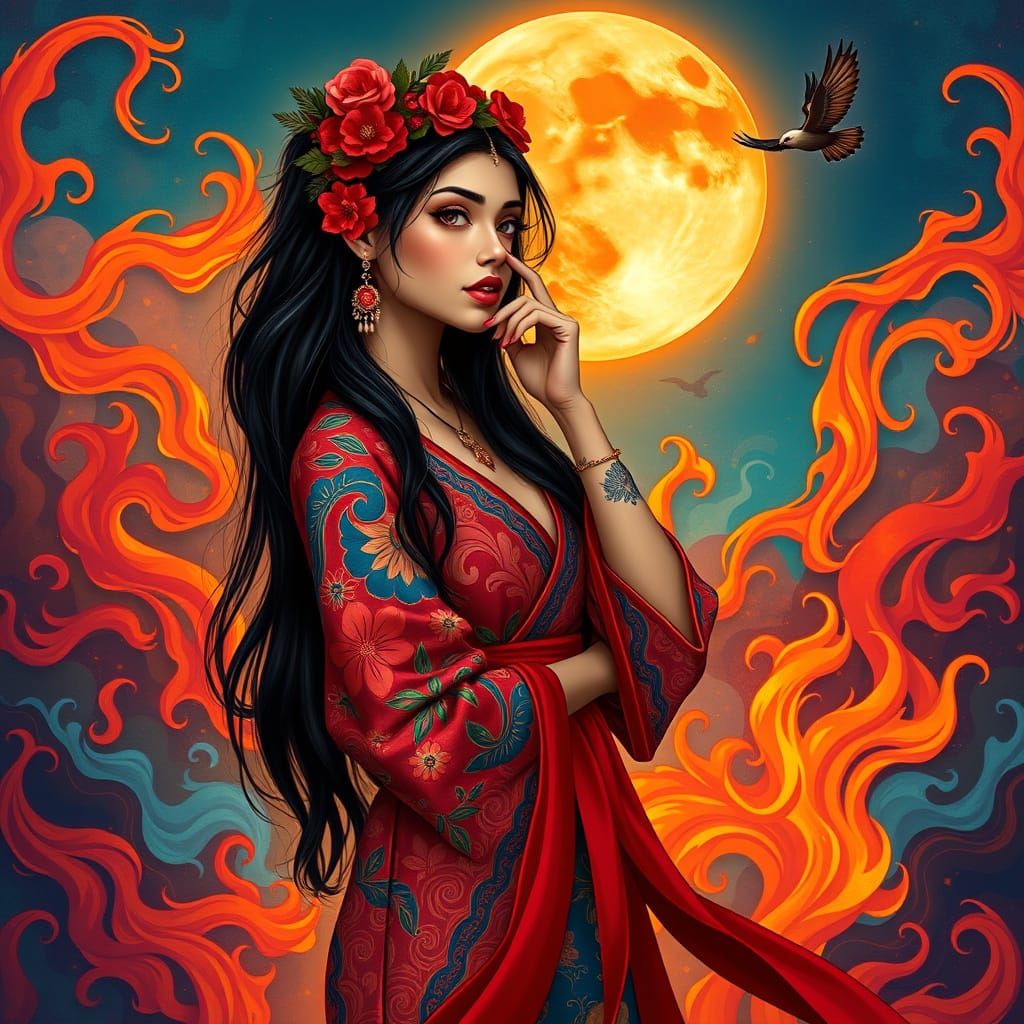 Latina Woman in Asian Inspired Outfit