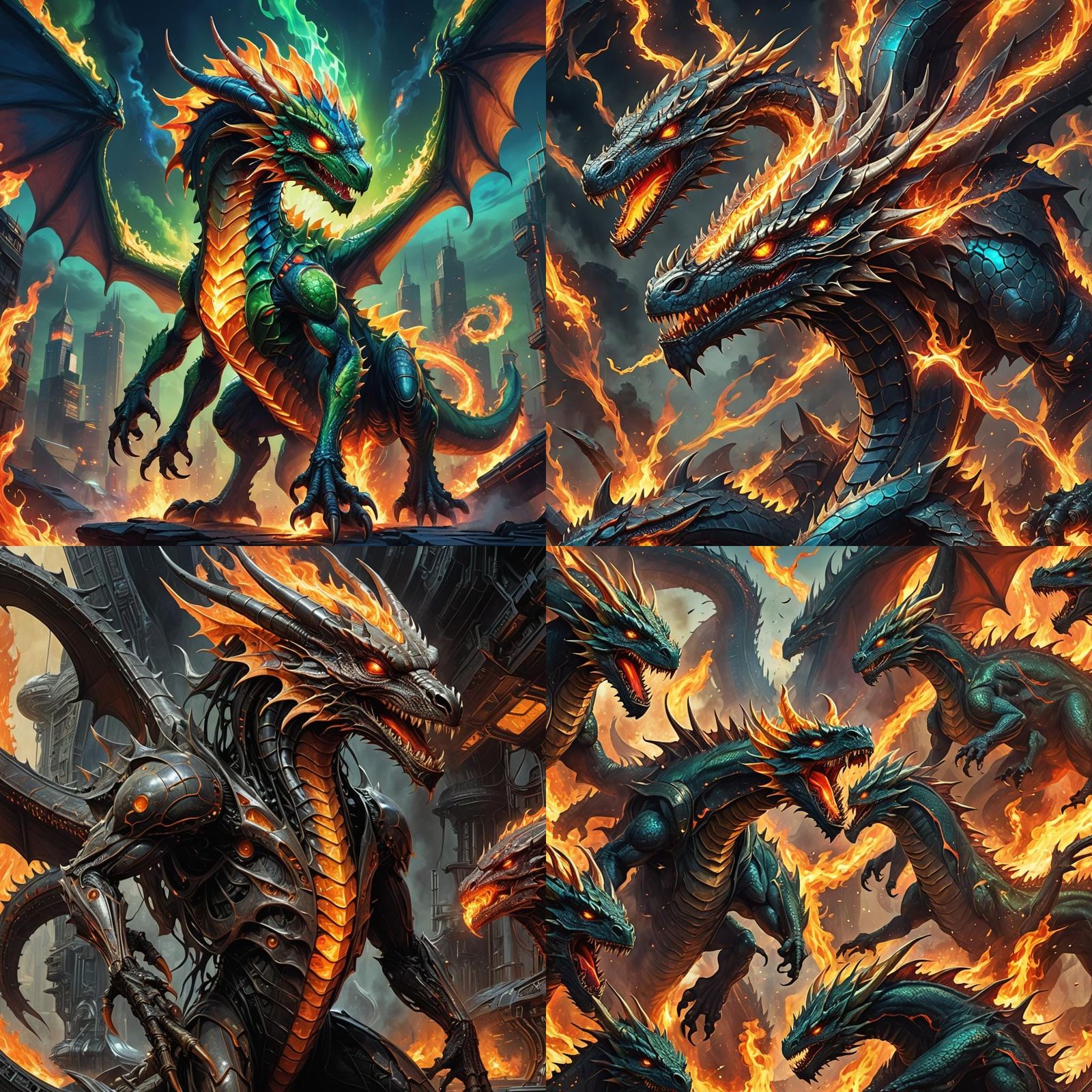 Fiery Alien Dragon in Whimsical Setting