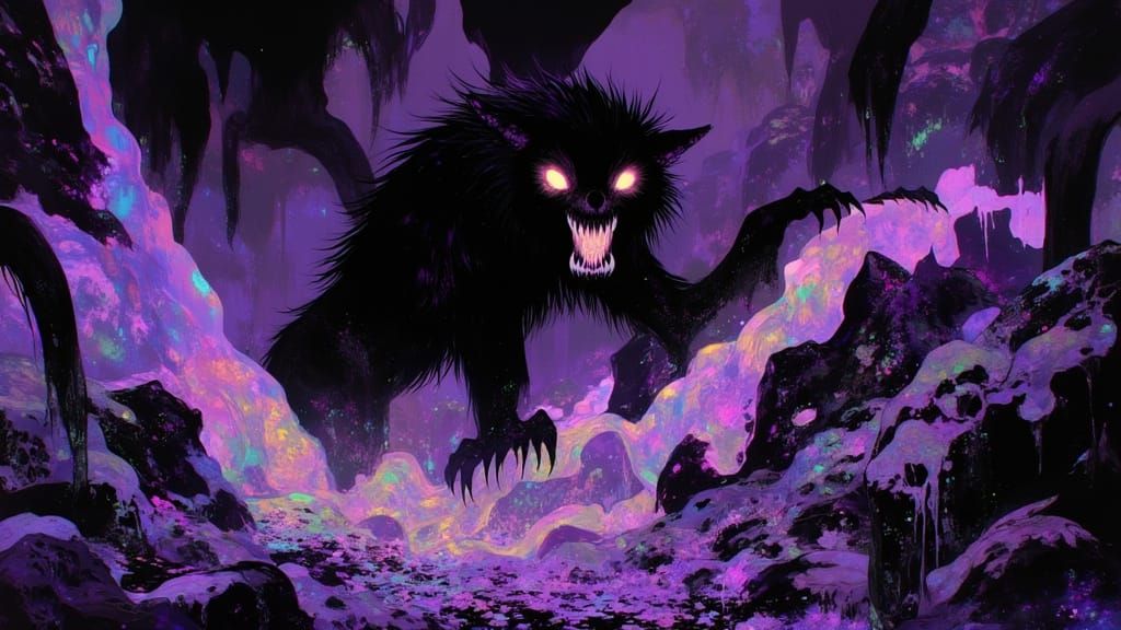 Werewolf Emerges from Ruins in Dark Fantasy Style