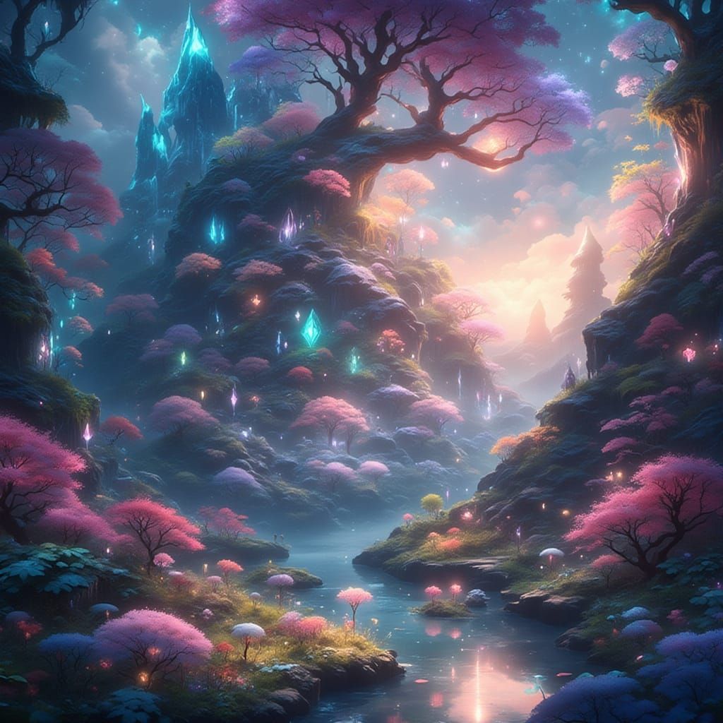 Surreal Majestic Crystal Garden Landscape
