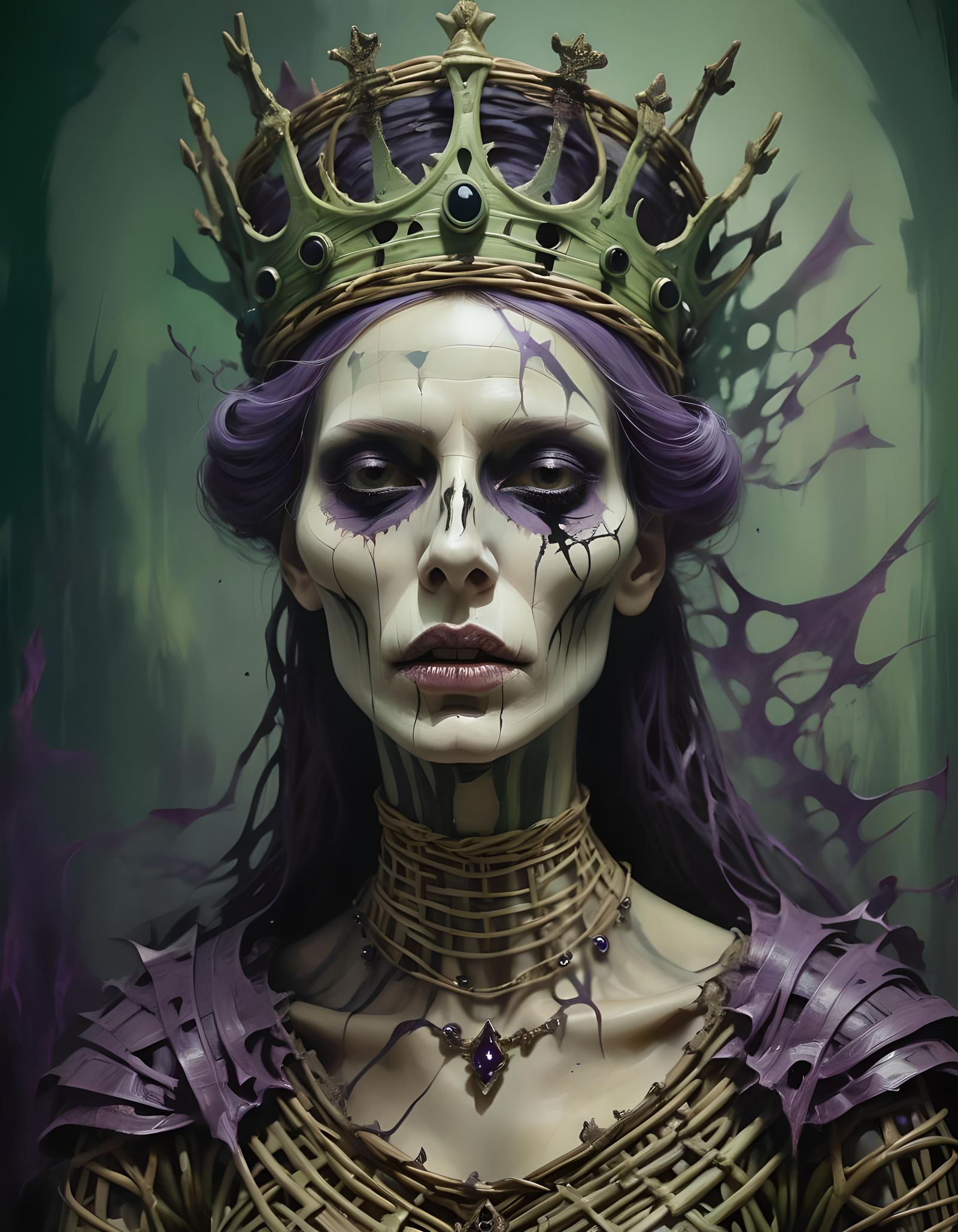 Sinister Gothic Empress Tarot Card with Wicker Border