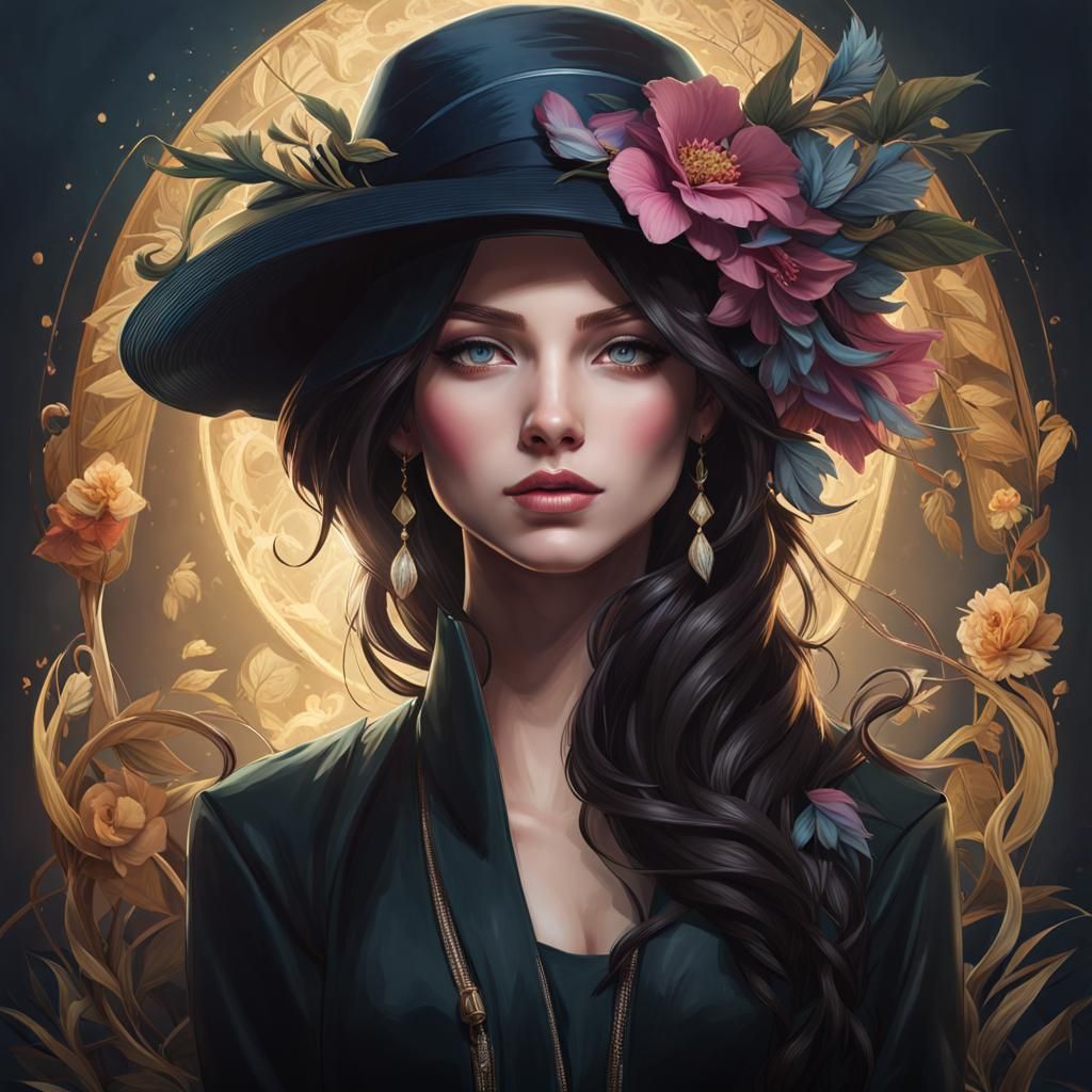 Detailed Portrait of Girl with Hat, Trending Art