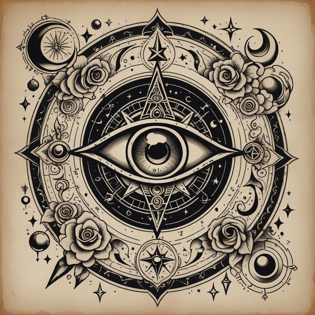 Flash Tattoo Art with Mystical Symbols