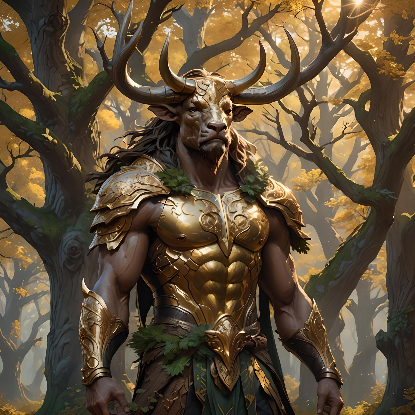 Minotaur in Ancient Forest, Hyperdetailed Art