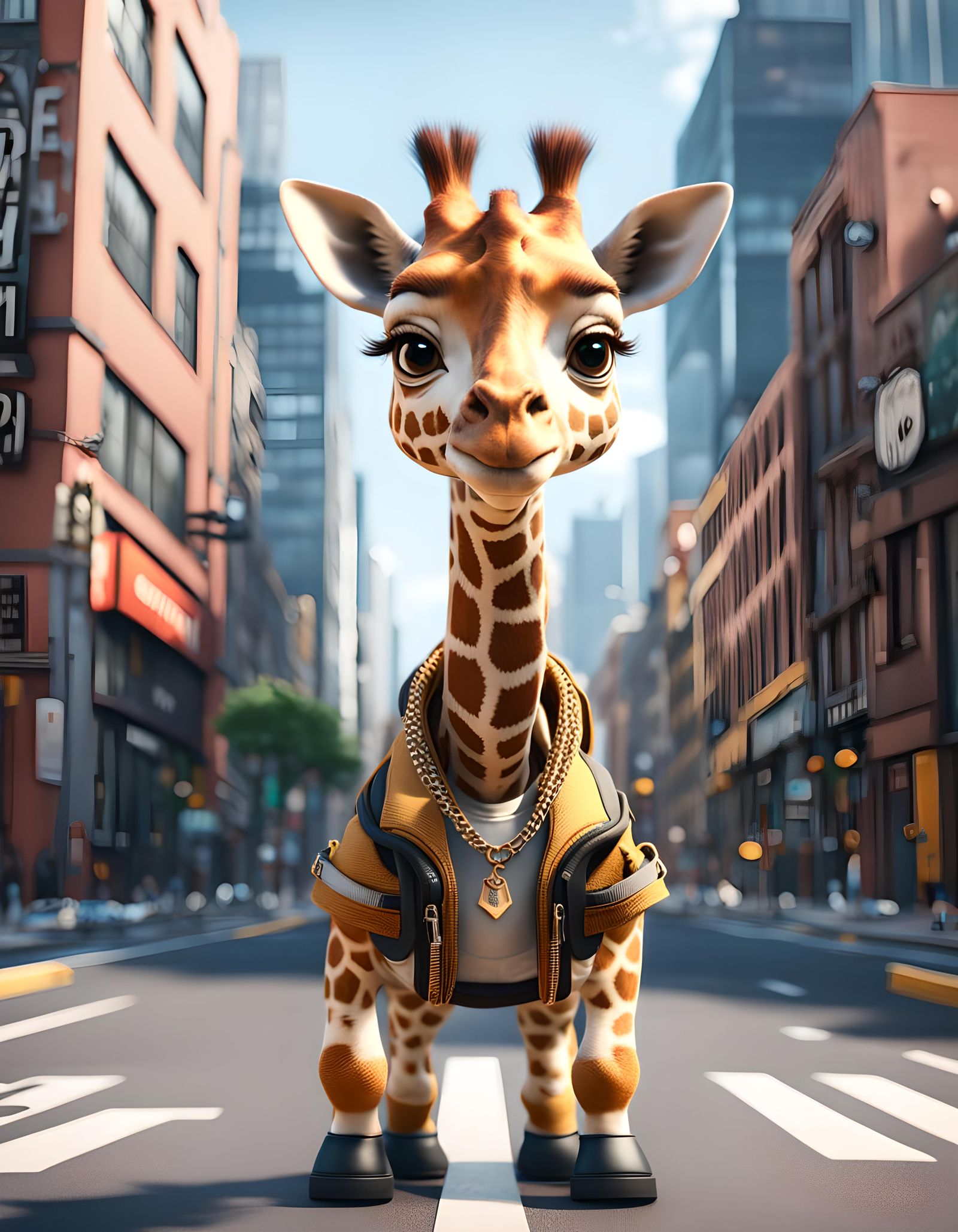 Kawaii Giraffe in Hip Hop Clothes, Photorealistic
