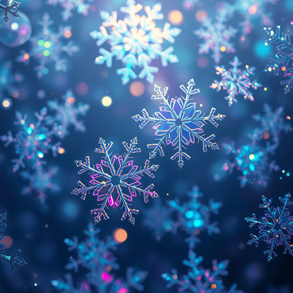 Iridescent Snowflakes with Holographic Light in 8k