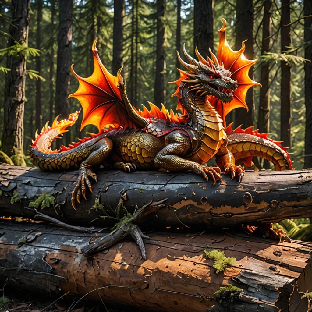 Sunbathing Dragon in Dark Bavarian Forest
