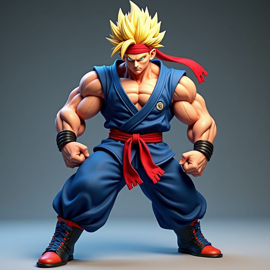 Dynamic Martial Artist in 3D Anime Style