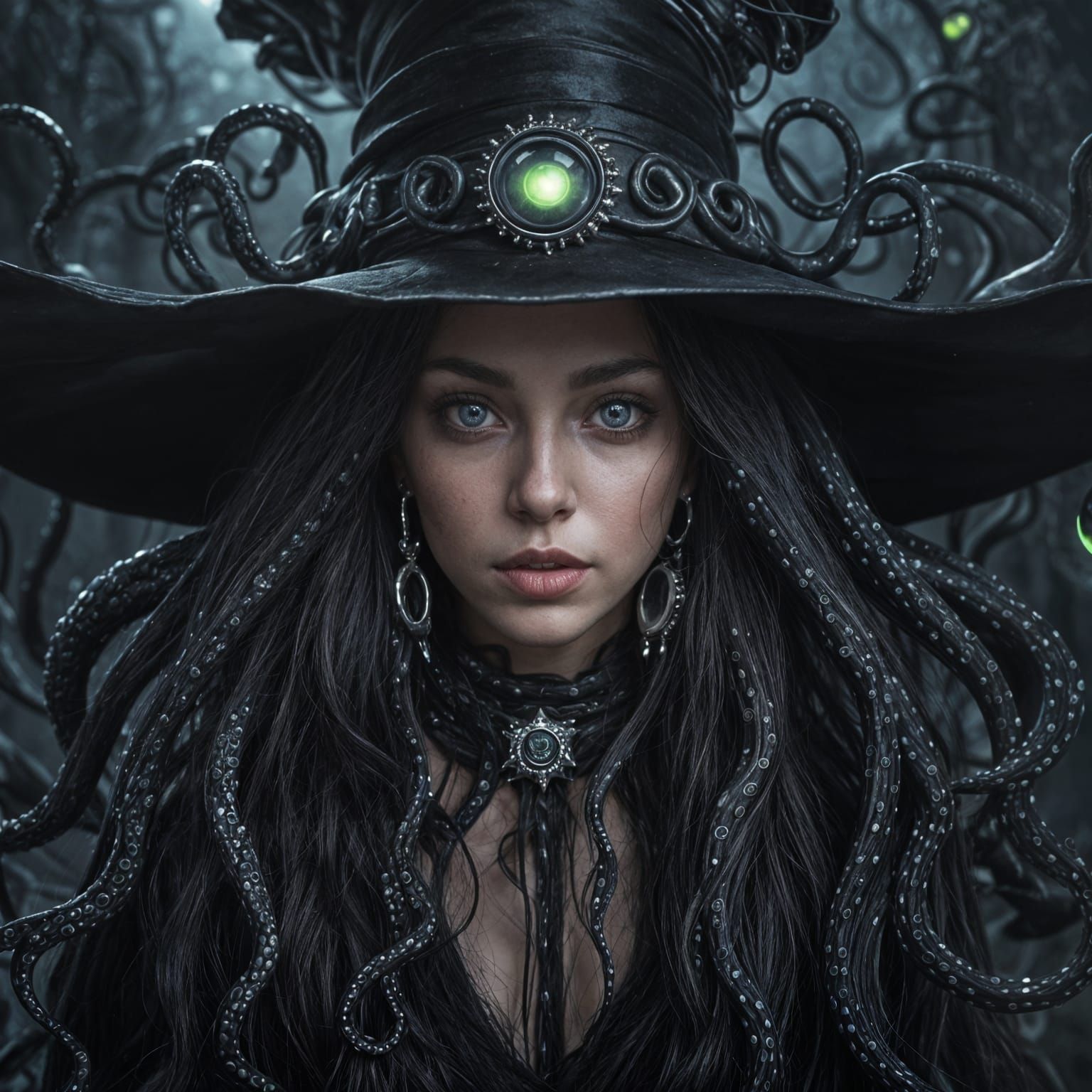 Girl with Tentacle Hair and Glowing Eyes