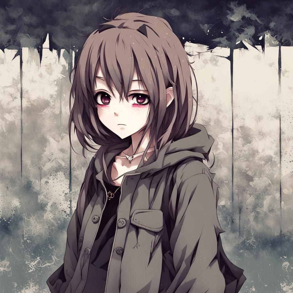 Grunge Anime Girl in Manga Style
