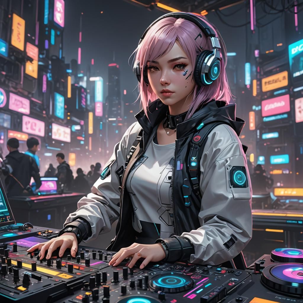 Cyberpunk DJ Girl in 3D Anime Style