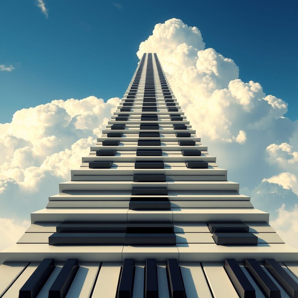 Surreal Staircase to Eternity in Ivory and Ebony