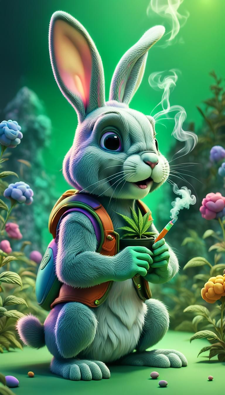 Easter Bunny Smoking Weed: Pixar-Style 3D Digital Art