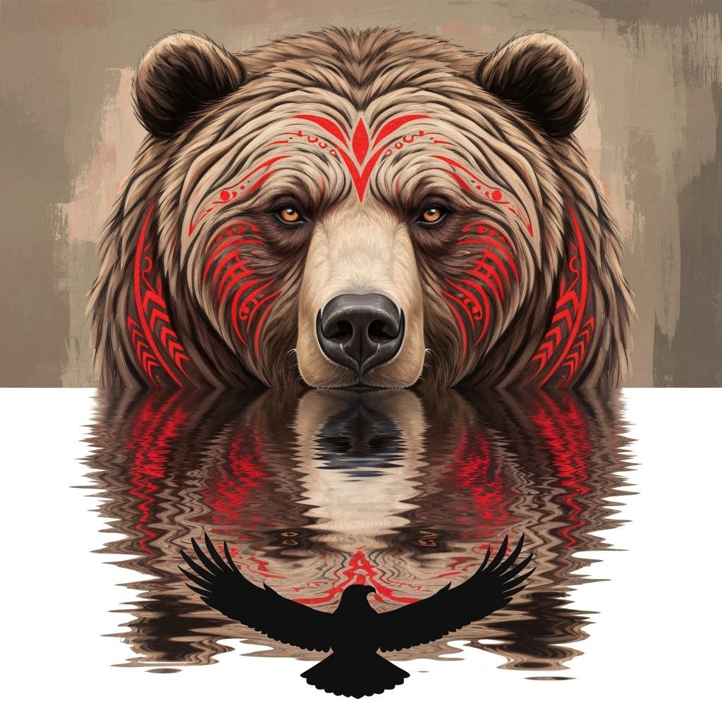 Fantasy Bear with Tribal Markings and Eagle Reflection