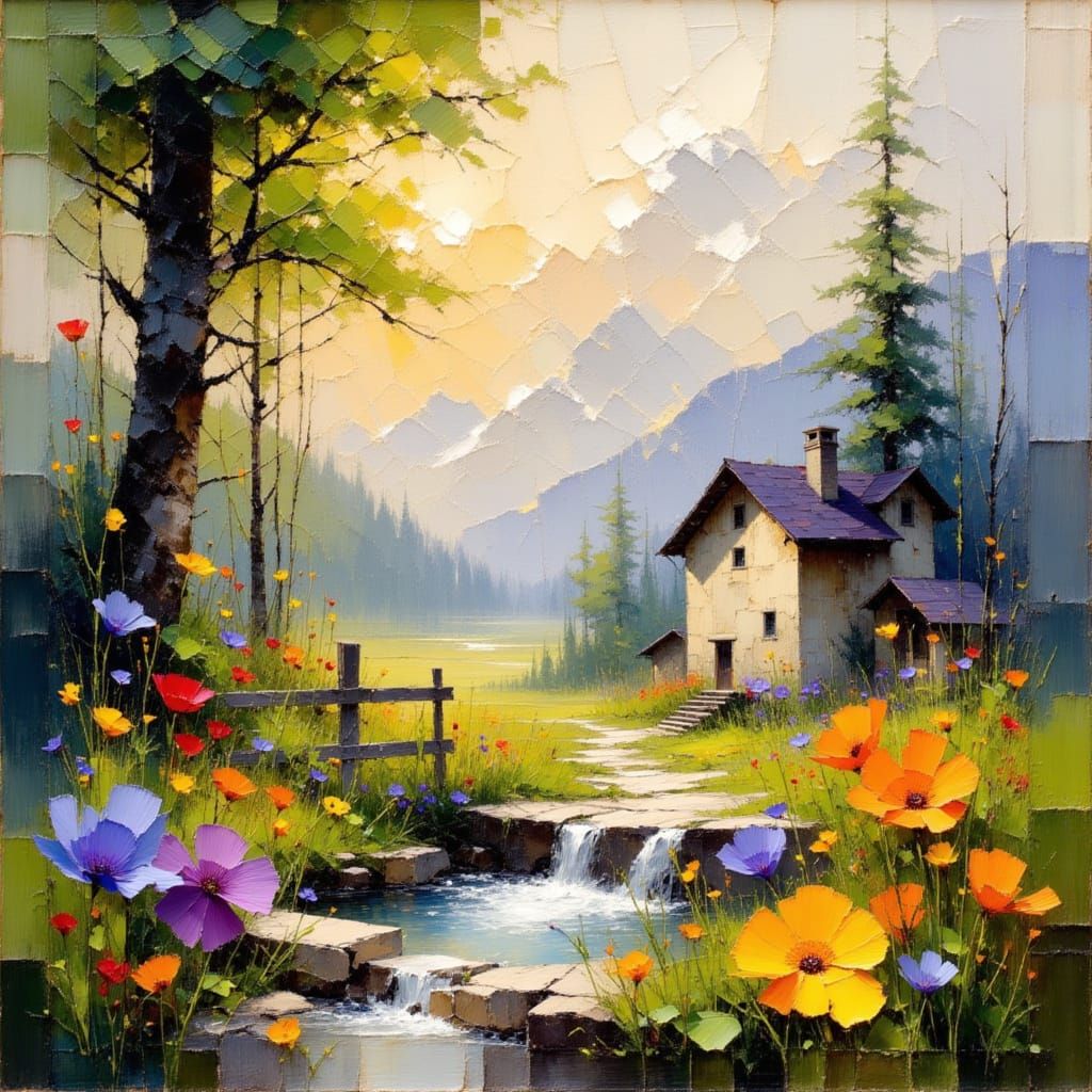 Mountain Stream with Rising Waters in Earth Impression