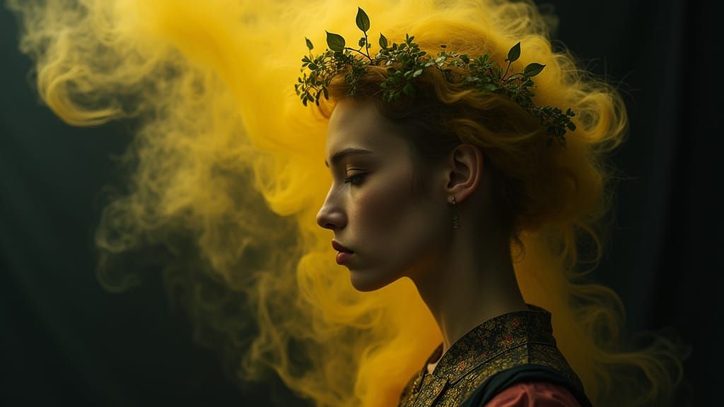 Baroque Figure in Swirling Smoke, Hyper-Realistic Portrait