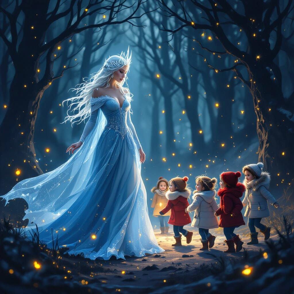 Ice and Fire Goddess in Mystical Forest