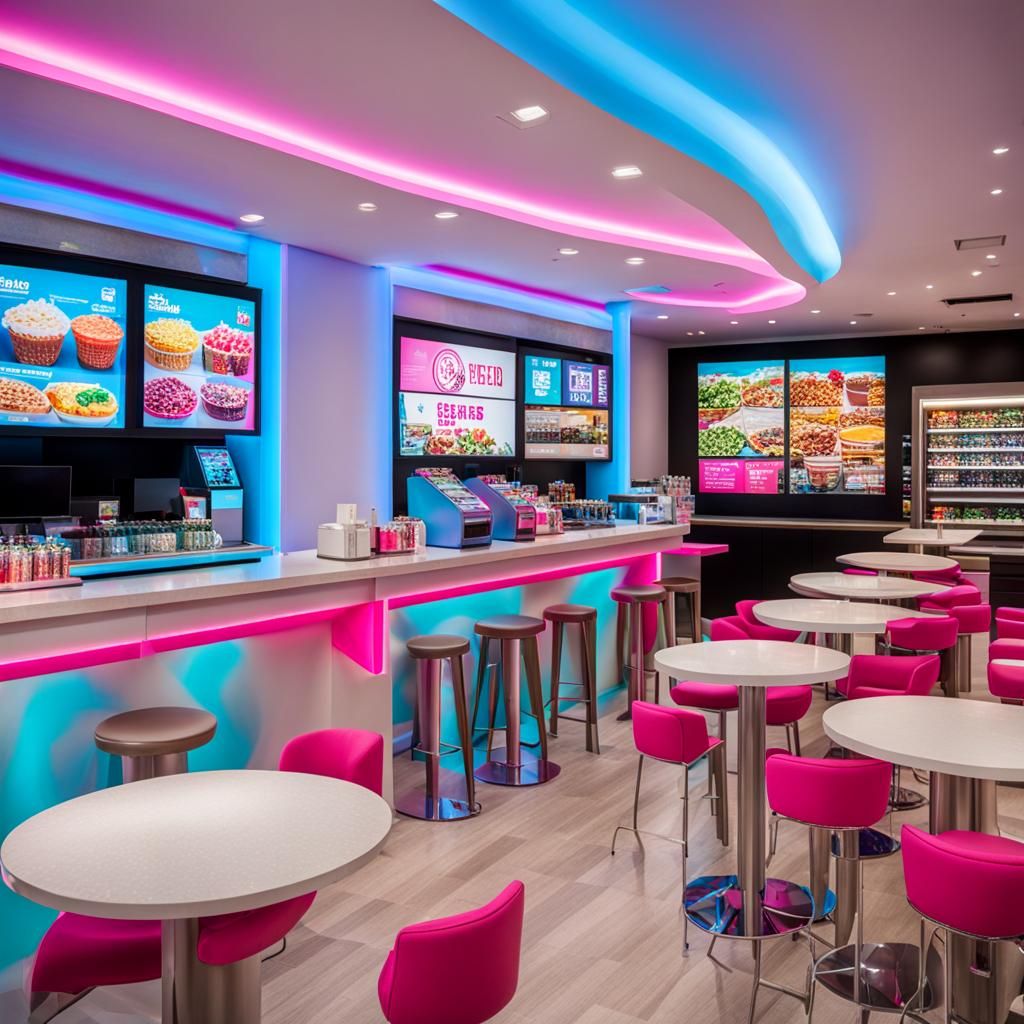 Modern Milkshake Shop Interior with Neon Lights