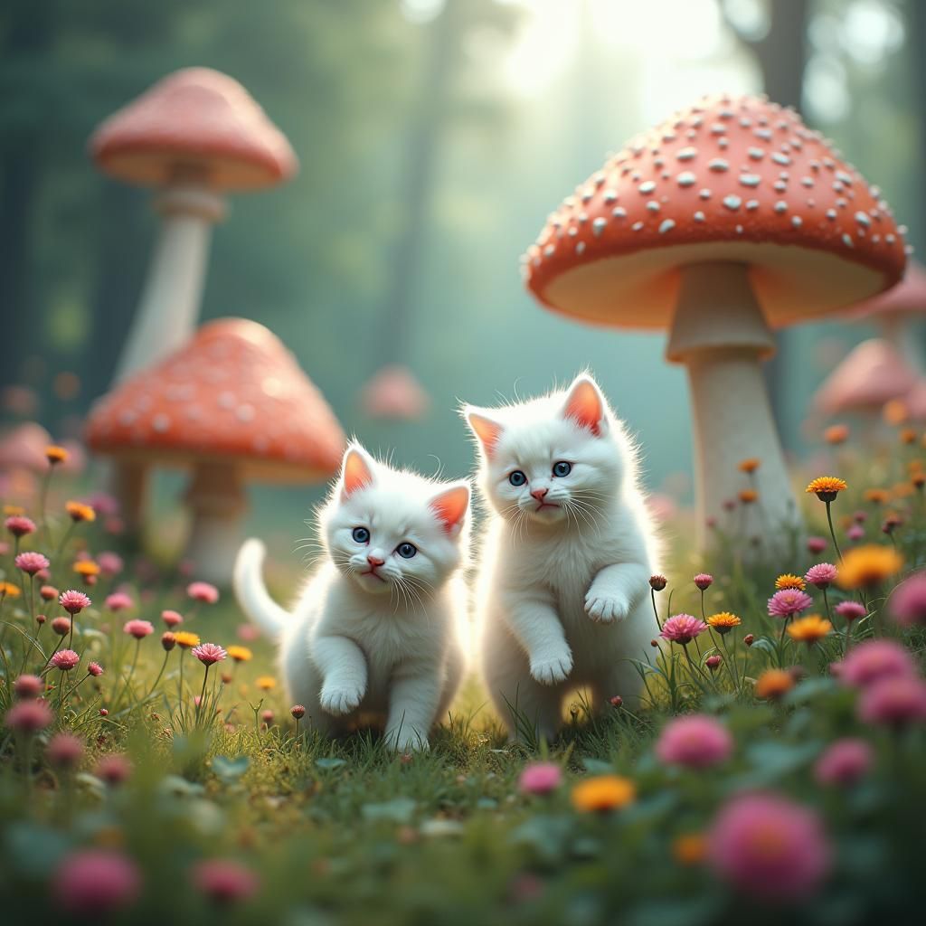 Kittens Frolicking in a Magical Meadow: Fantasy Concept Art