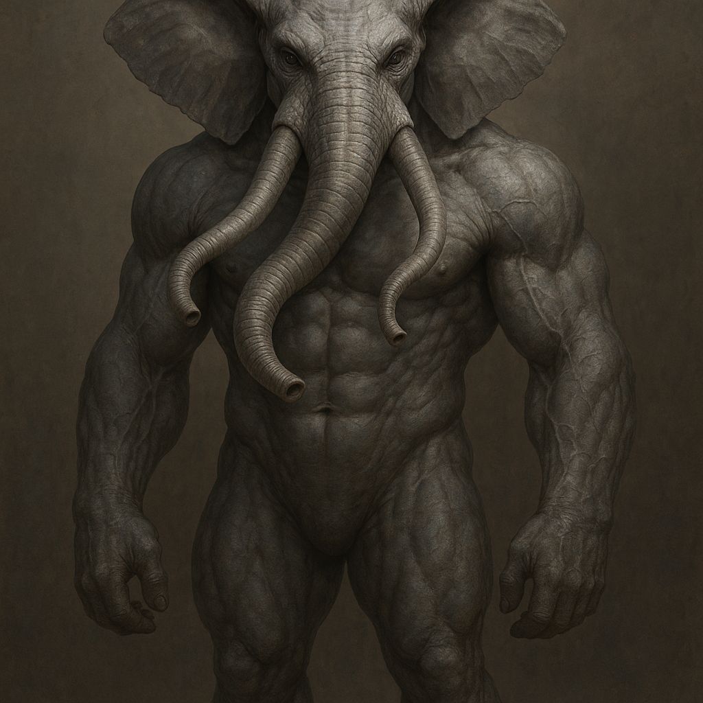 Muscular Elephant Humanoid Alien with Double Trunks