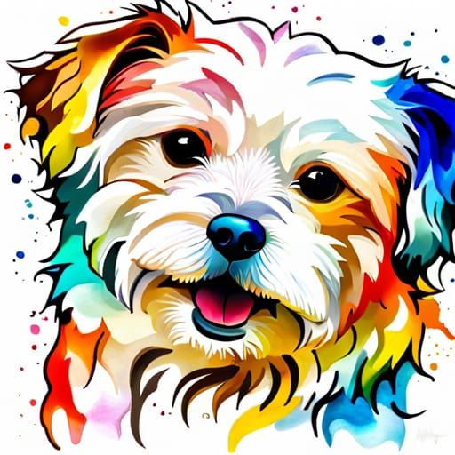 Polychromatic Maltese Dog in Alcohol Ink Wash
