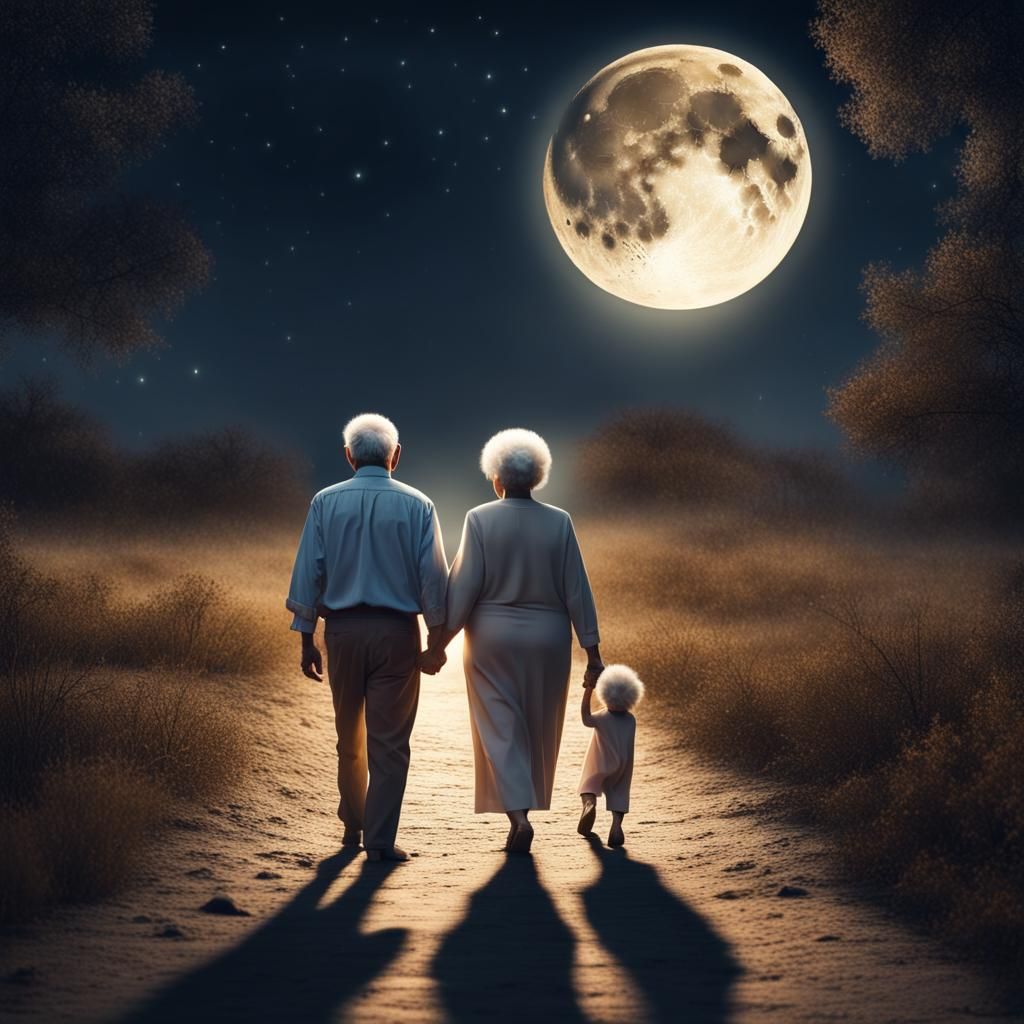 Magical Moonlight Stroll: Enchanted Elderly Couple