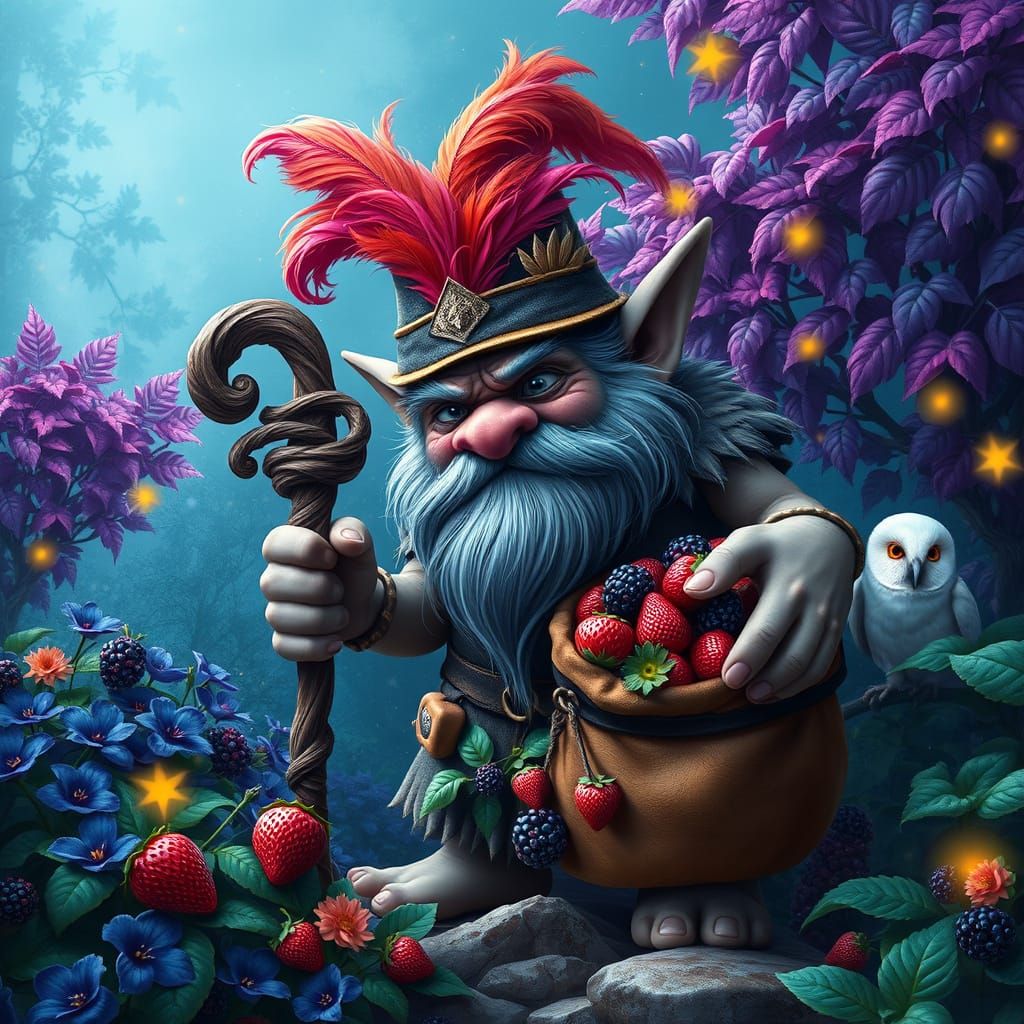 Majestic Troll in Whimsical Berry Garden