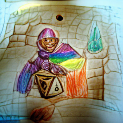 Iridescent Childlike Drawing of a Dungeon Master
