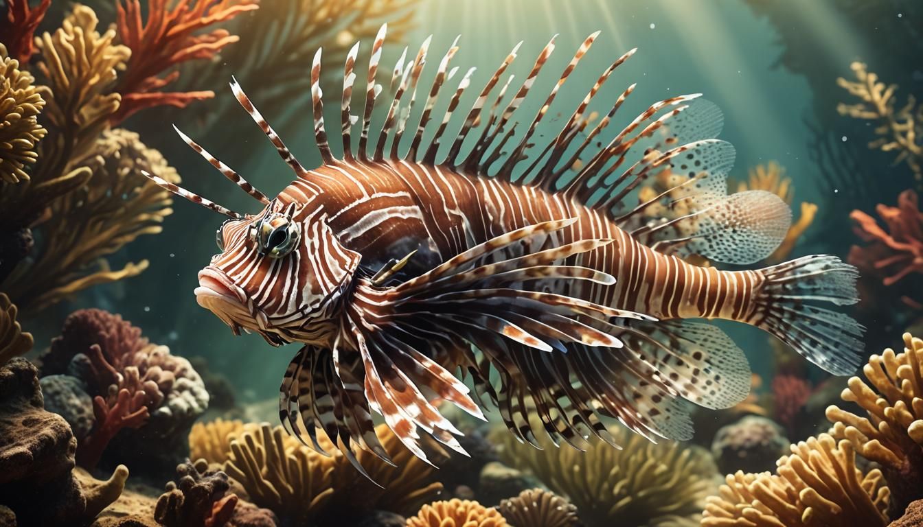 Colorful Lionfish in a Hyperrealistic Digital Illustration