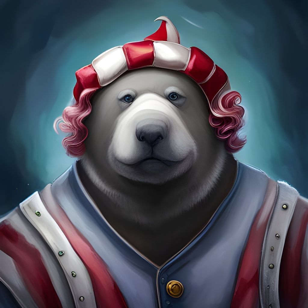 Humanoid Manatee in Clown Costume and Makeup