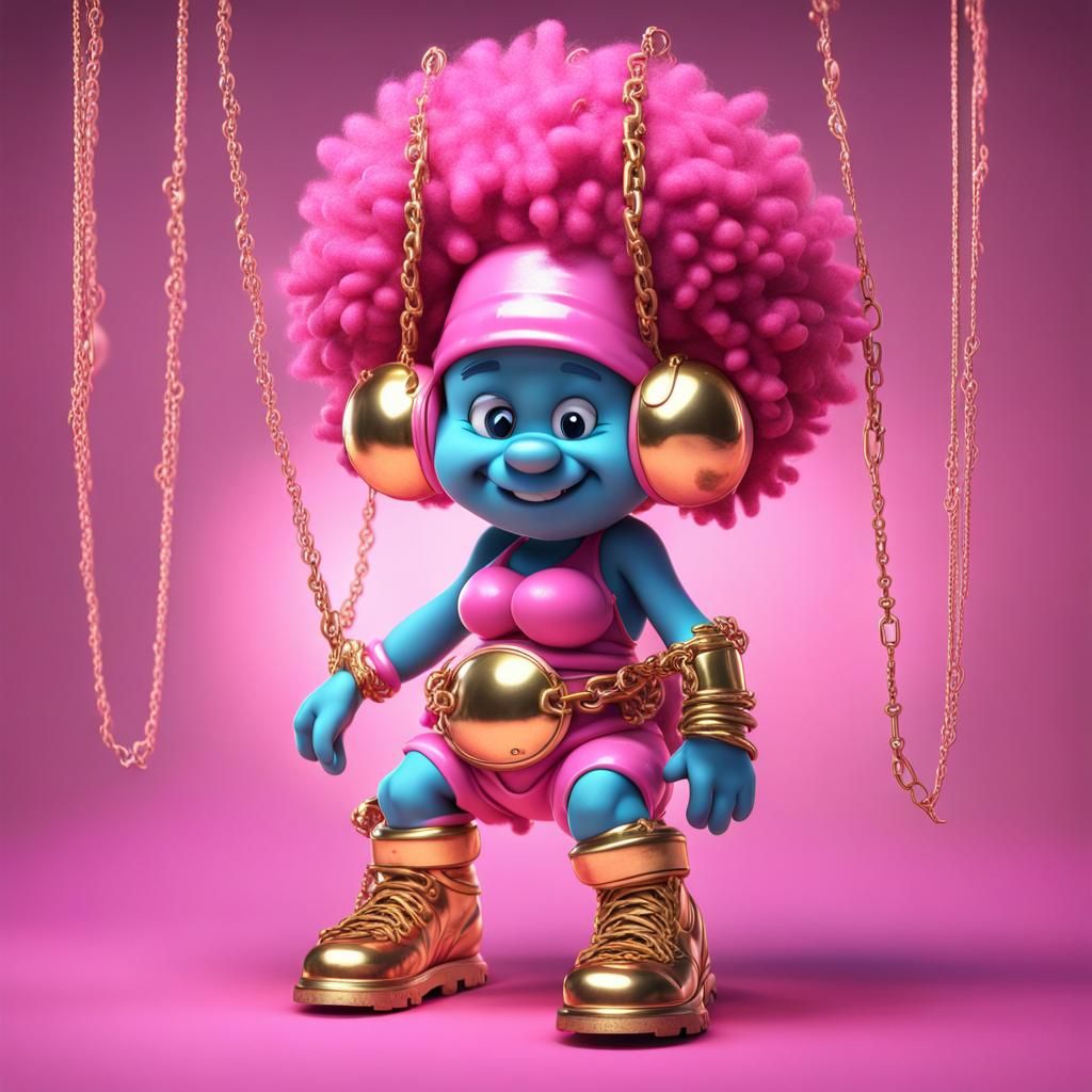 Pink Smurf with Afro in Detailed Matte Painting