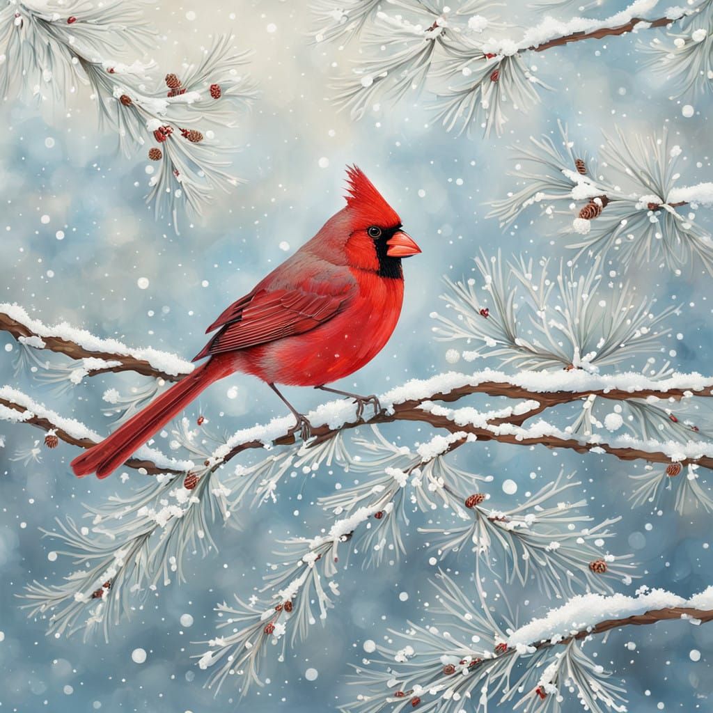 Winter Whimsy Cardinal in Frosty Habitat